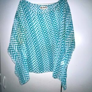 Lagaci Teal and White Chevron Blouse